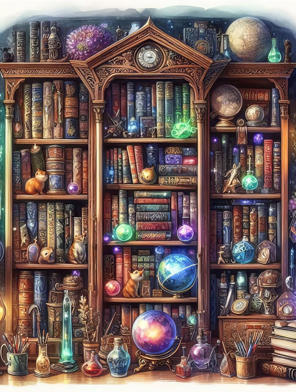 Bookshelf 5D Diamond Painting Kit for Adults – Full Drill Diamond Art, DIY Gem Painting Craft, Paint by Diamonds Home Wall Decor Gift (16×20 Inch)